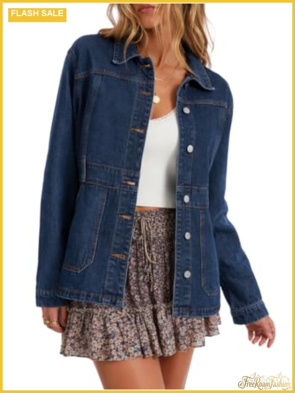 Women's Oversized Long Denim Jacket Distressed Shacket Casual Outerwear
